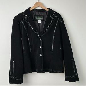 VINTAGE Overland Suede Black Leather Western Silver Embellished Jacket